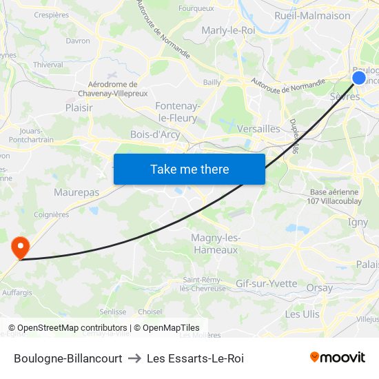 Boulogne-Billancourt to Les Essarts-Le-Roi map