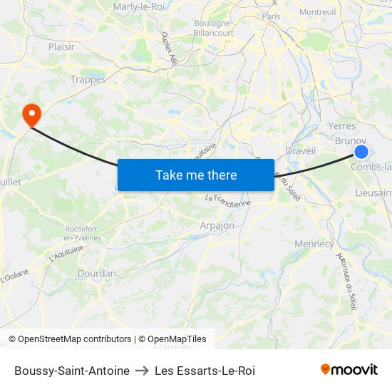Boussy-Saint-Antoine to Les Essarts-Le-Roi map