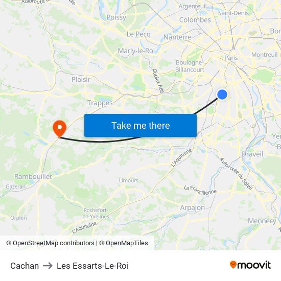 Cachan to Les Essarts-Le-Roi map