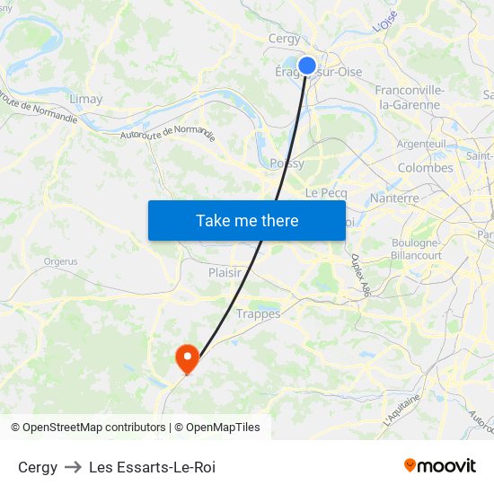 Cergy to Les Essarts-Le-Roi map