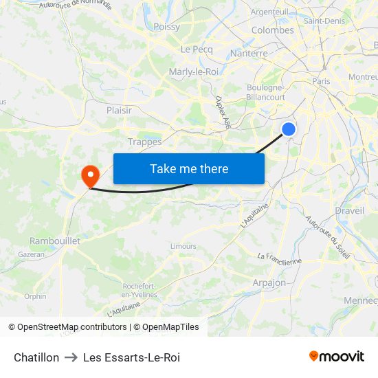 Chatillon to Les Essarts-Le-Roi map
