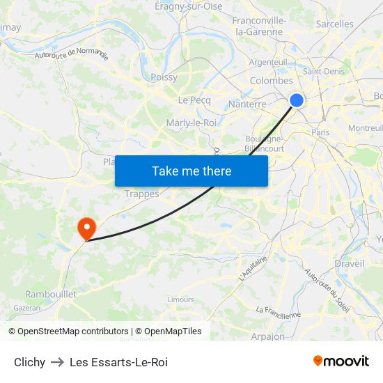 Clichy to Les Essarts-Le-Roi map
