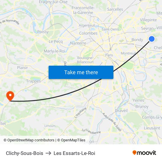 Clichy-Sous-Bois to Les Essarts-Le-Roi map