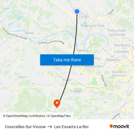 Courcelles-Sur-Viosne to Les Essarts-Le-Roi map