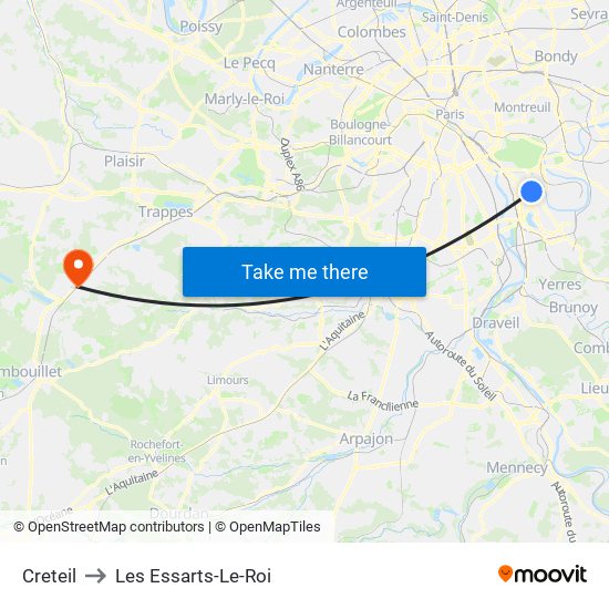 Creteil to Les Essarts-Le-Roi map