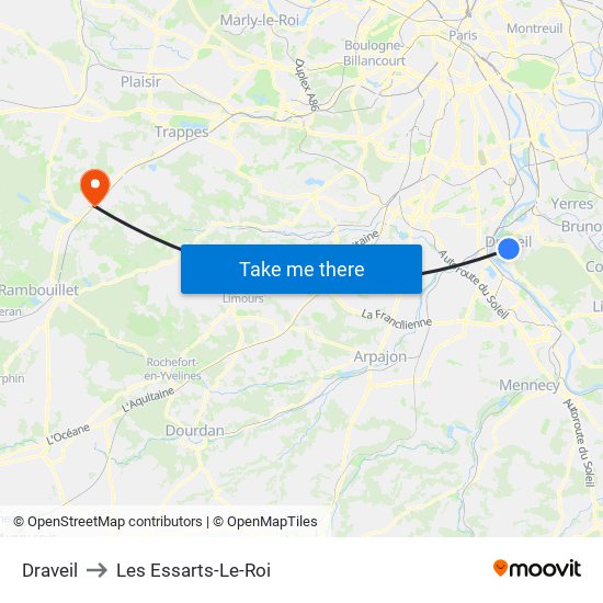 Draveil to Les Essarts-Le-Roi map