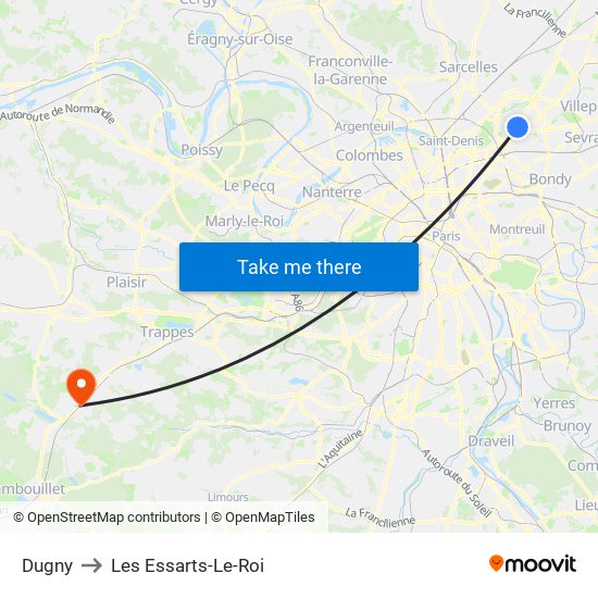 Dugny to Les Essarts-Le-Roi map