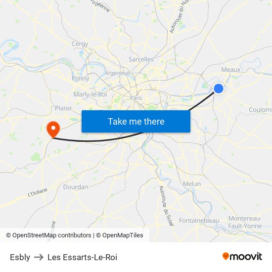 Esbly to Les Essarts-Le-Roi map