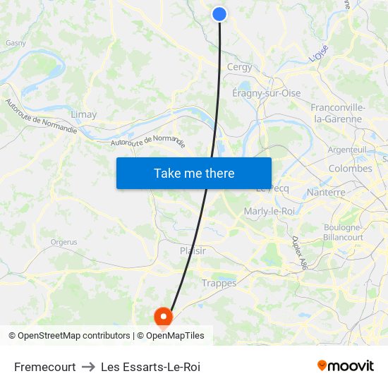 Fremecourt to Les Essarts-Le-Roi map