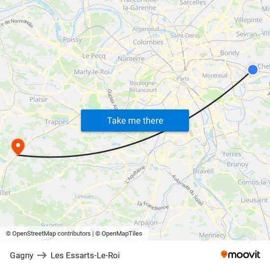 Gagny to Les Essarts-Le-Roi map