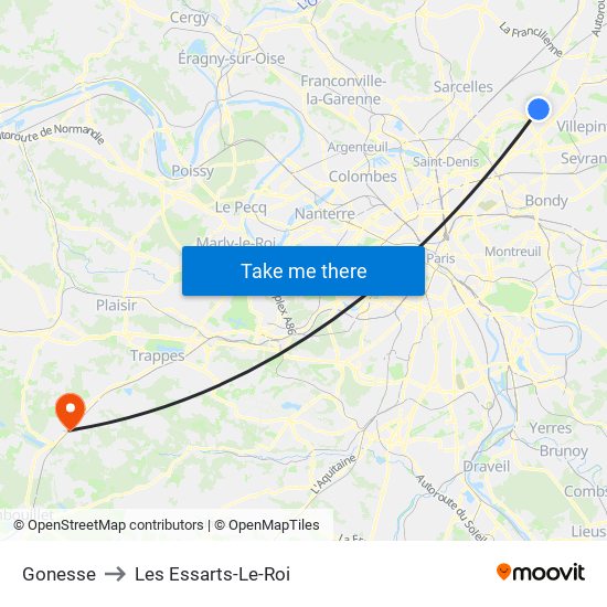Gonesse to Les Essarts-Le-Roi map