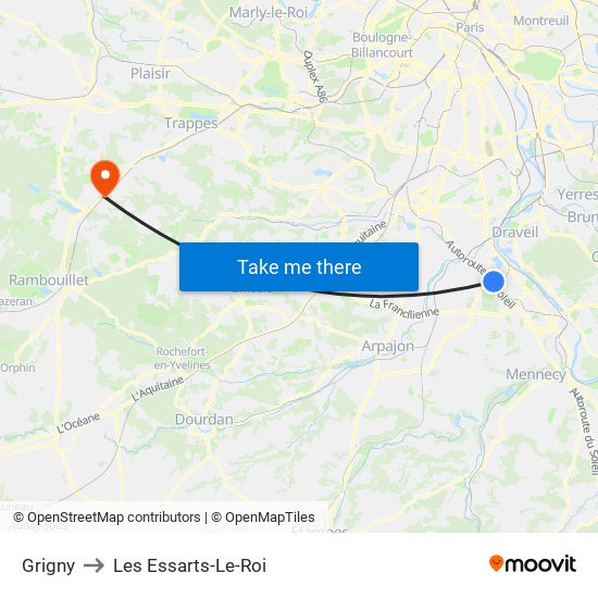Grigny to Les Essarts-Le-Roi map
