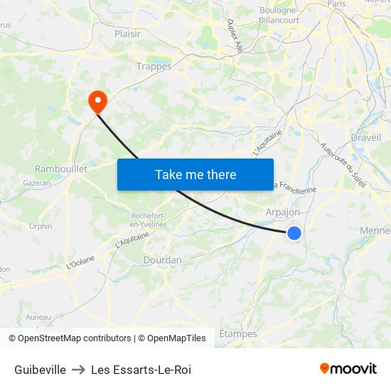 Guibeville to Les Essarts-Le-Roi map
