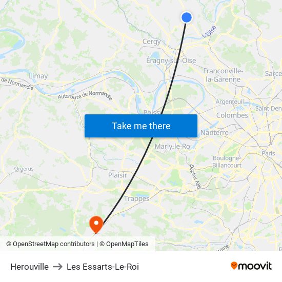 Herouville to Les Essarts-Le-Roi map