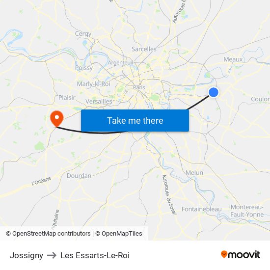 Jossigny to Les Essarts-Le-Roi map