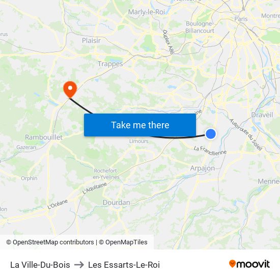 La Ville-Du-Bois to Les Essarts-Le-Roi map