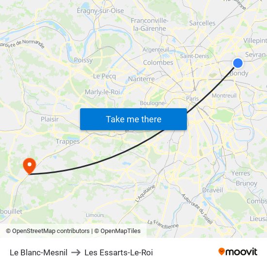 Le Blanc-Mesnil to Les Essarts-Le-Roi map
