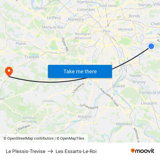 Le Plessis-Trevise to Les Essarts-Le-Roi map