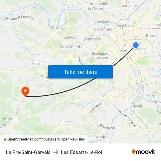 Le Pre-Saint-Gervais to Les Essarts-Le-Roi map