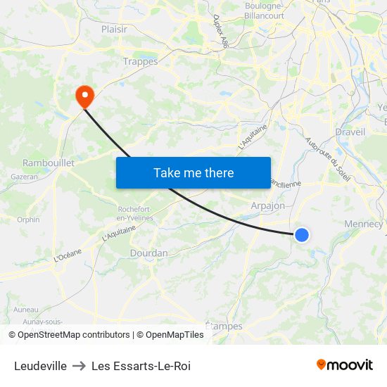 Leudeville to Les Essarts-Le-Roi map