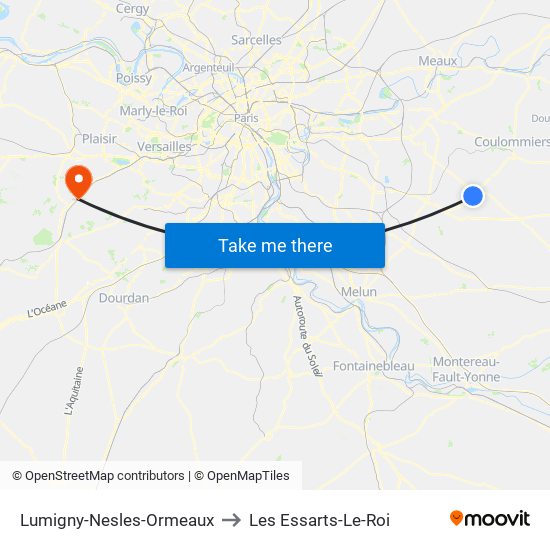 Lumigny-Nesles-Ormeaux to Les Essarts-Le-Roi map