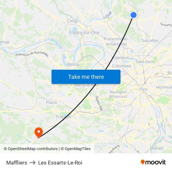 Maffliers to Les Essarts-Le-Roi map