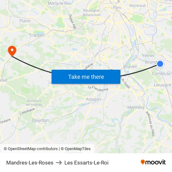 Mandres-Les-Roses to Les Essarts-Le-Roi map