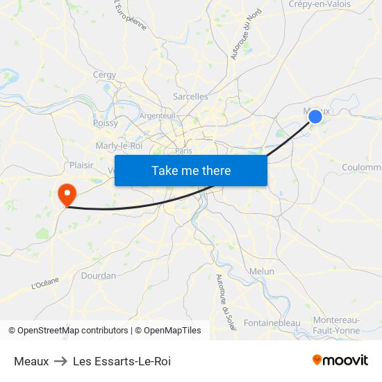 Meaux to Les Essarts-Le-Roi map