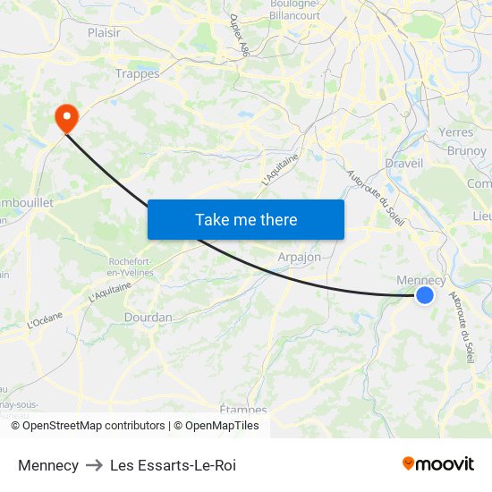 Mennecy to Les Essarts-Le-Roi map