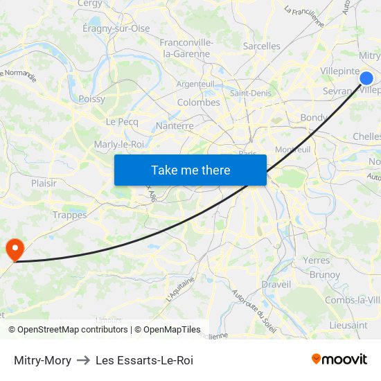 Mitry-Mory to Les Essarts-Le-Roi map