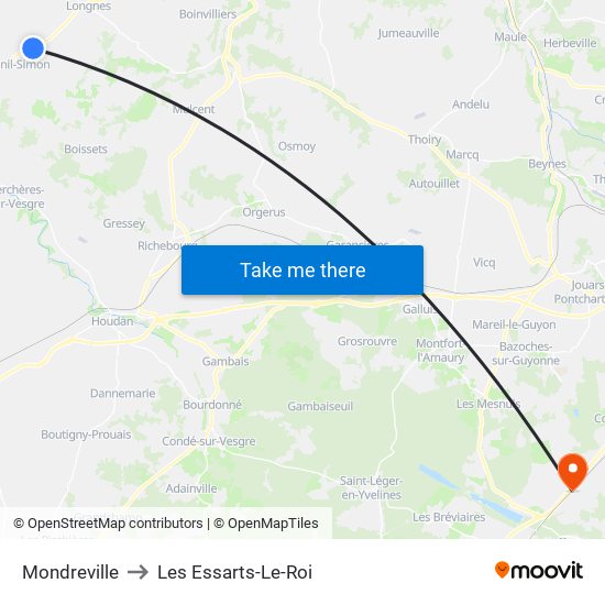 Mondreville to Les Essarts-Le-Roi map