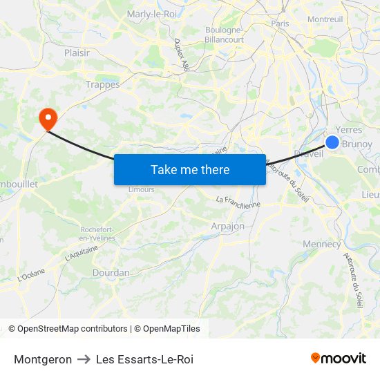 Montgeron to Les Essarts-Le-Roi map
