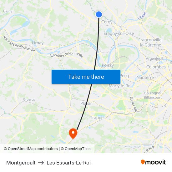 Montgeroult to Les Essarts-Le-Roi map