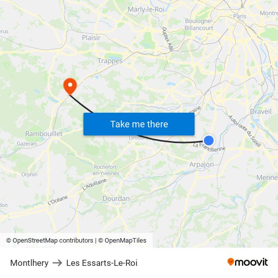 Montlhery to Les Essarts-Le-Roi map