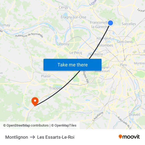 Montlignon to Les Essarts-Le-Roi map