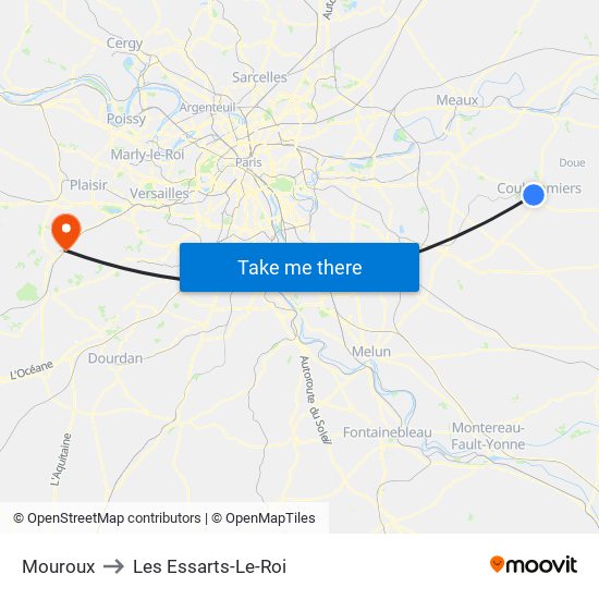 Mouroux to Les Essarts-Le-Roi map