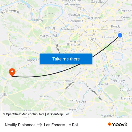 Neuilly-Plaisance to Les Essarts-Le-Roi map