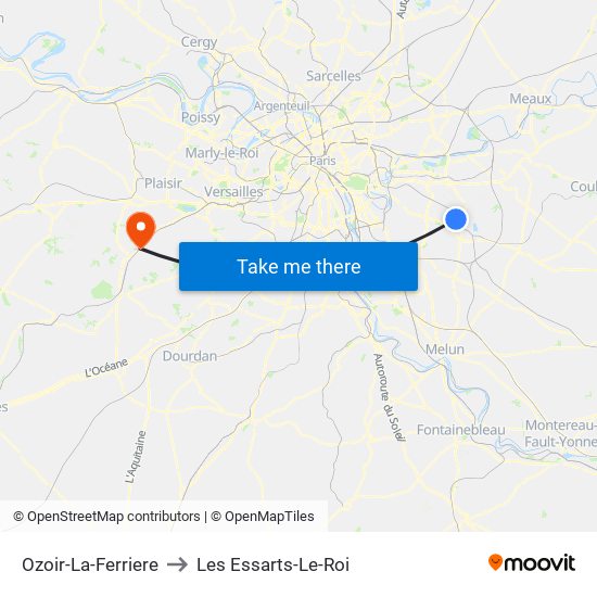 Ozoir-La-Ferriere to Les Essarts-Le-Roi map