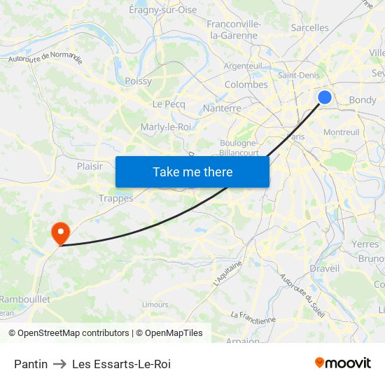Pantin to Les Essarts-Le-Roi map