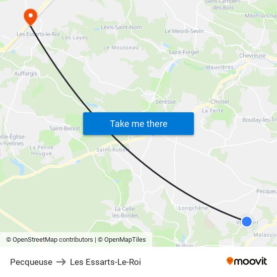 Pecqueuse to Les Essarts-Le-Roi map