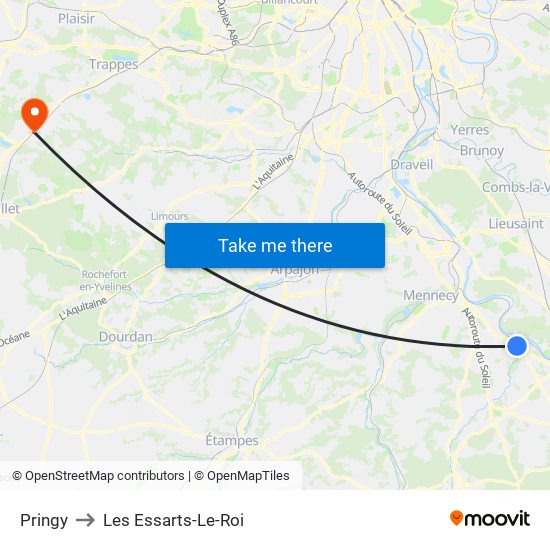 Pringy to Les Essarts-Le-Roi map
