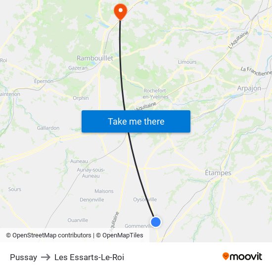 Pussay to Les Essarts-Le-Roi map