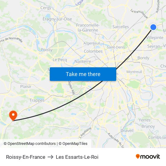 Roissy-En-France to Les Essarts-Le-Roi map