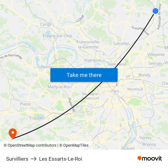 Survilliers to Les Essarts-Le-Roi map