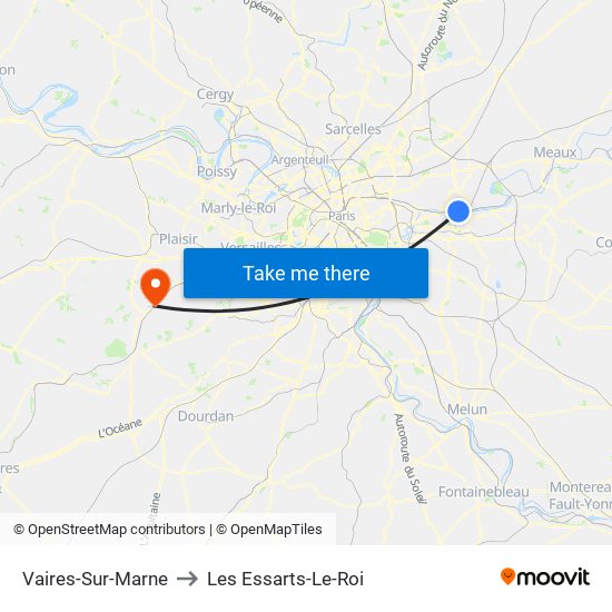 Vaires-Sur-Marne to Les Essarts-Le-Roi map