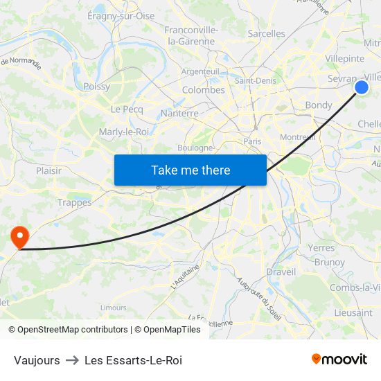 Vaujours to Les Essarts-Le-Roi map