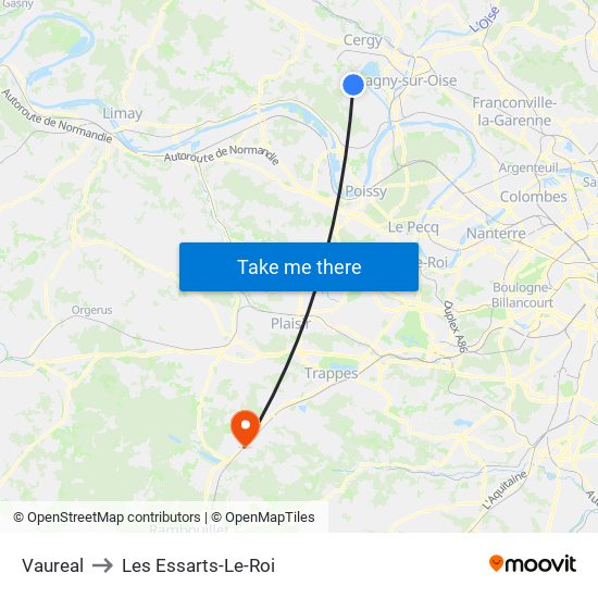 Vaureal to Les Essarts-Le-Roi map