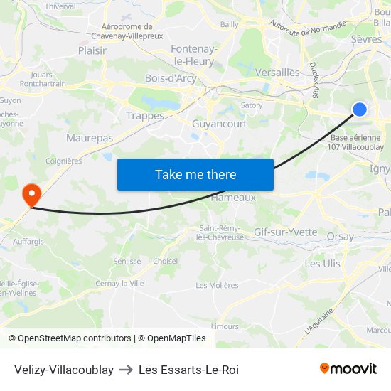 Velizy-Villacoublay to Les Essarts-Le-Roi map