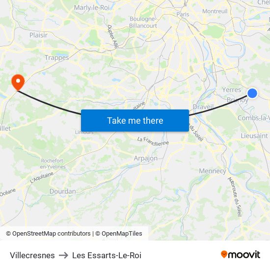 Villecresnes to Les Essarts-Le-Roi map