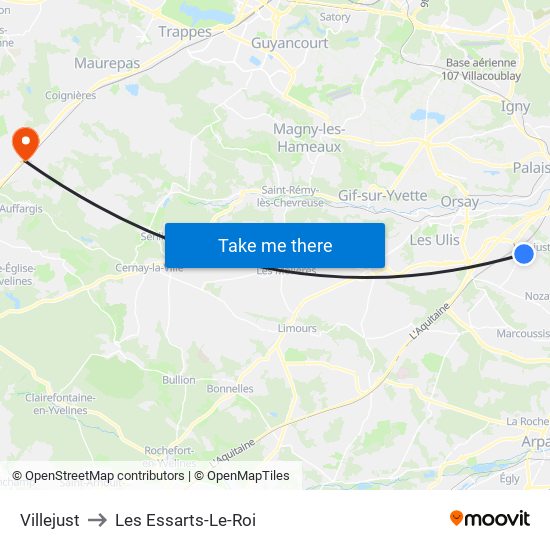 Villejust to Les Essarts-Le-Roi map